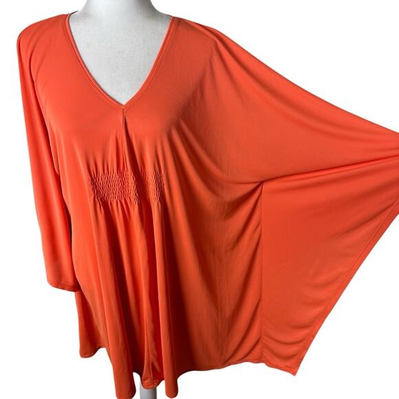 Natori Orange Tunic Cover Up Top V-Neck Small Medium - Picture 3 of 7